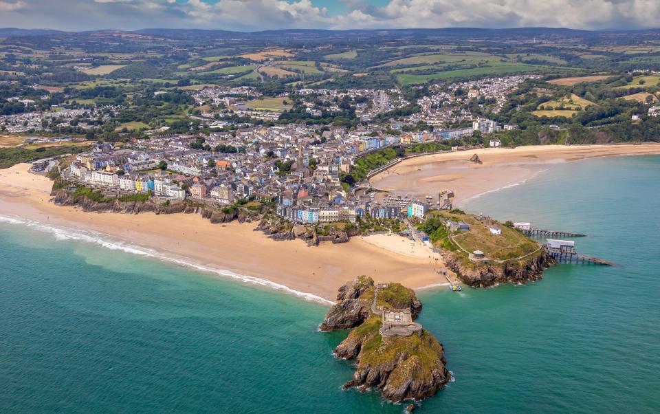 An aerial view of the beautiful coastal town of Tenby, another place in Wales well worth visiting – for real