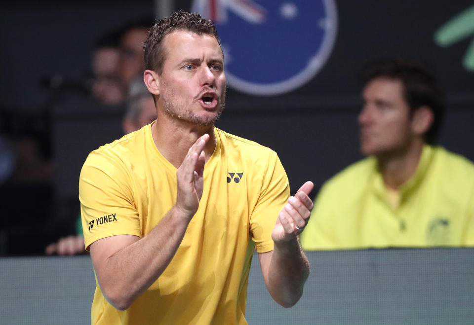 Lleyton Hewitt, pictured here during the Davis Cup final between Australia and Canada.