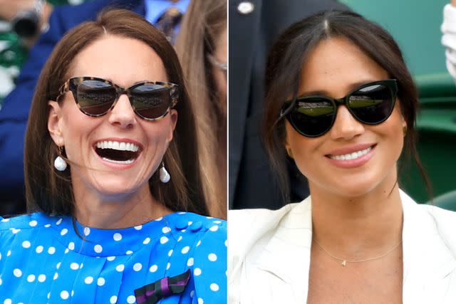 Simon Stacpoole/Offside/Offside via Getty; Karwai Tang/Getty Kate Middleton at Wimbledon in 2022; Meghan Markle at Wimbledon in 2019.