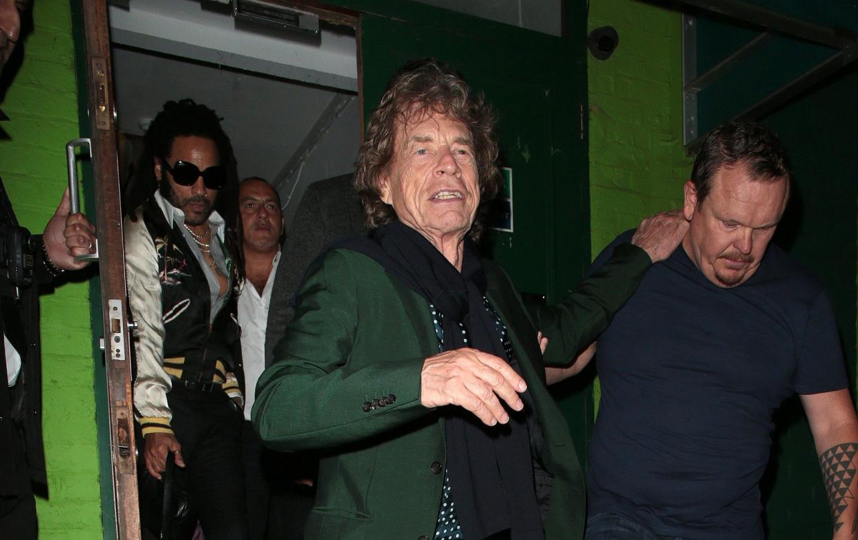 Mick Jagger leaving his birthday party with Lenny Kravitz following him - Jerry Hall among A List guests at Mick Jagger's 80th birthday party
