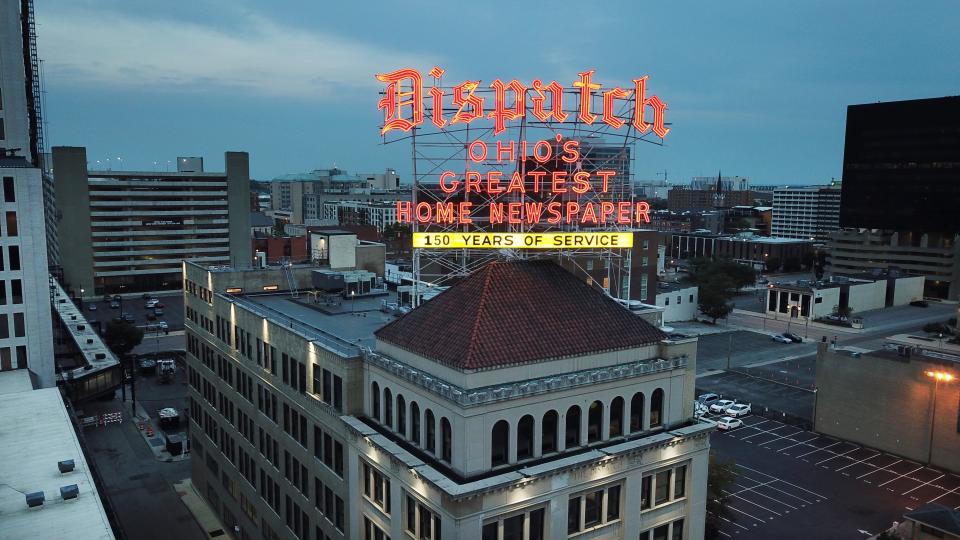 The Columbus Dispatch sign has illuminated downtown Columbus for decades. The newspaper is celebrating 150 years of publication on July 1, 2021. 