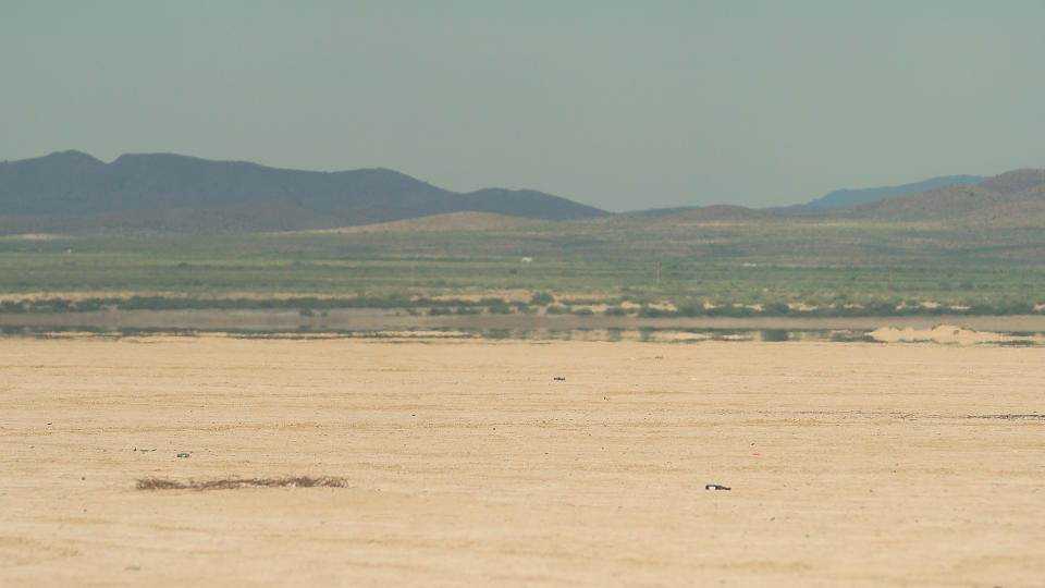 The view toward I-10 from the Willcox Playa, a massive, dry lakebed (Andrew Stern / NBC News)