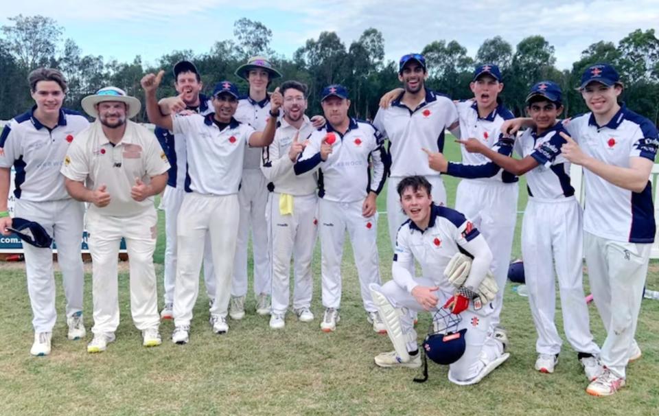 Gareth Morgan (centre) and his Mudgeeraba team-mates