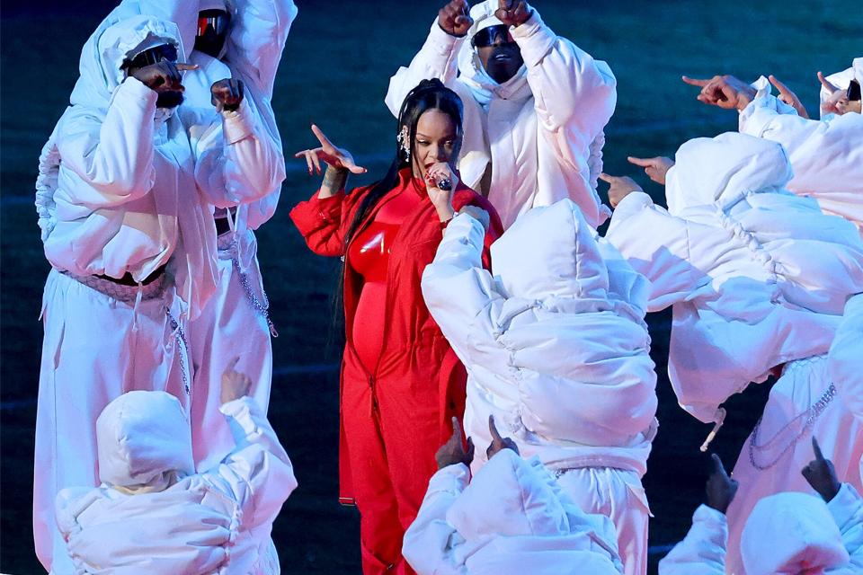 Rihanna performs onstage during the Apple Music Super Bowl LVII Halftime Show at State Farm Stadium on February 12, 2023 in Glendale, Arizona