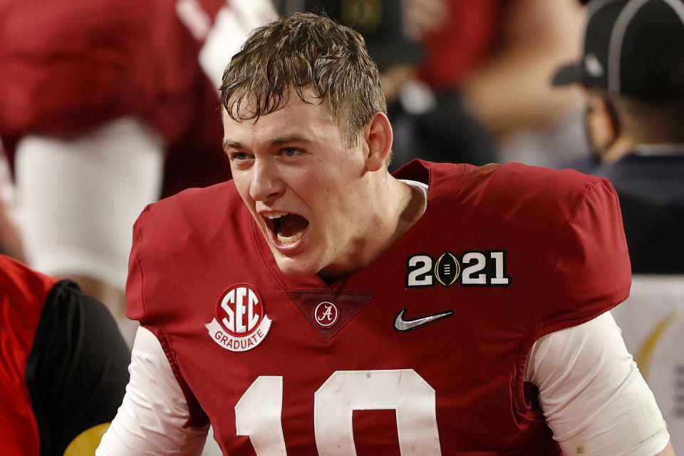 Alabama QB Mac Jones looks poised to be a top-10 pick now. (Photo by Sam Greenwood/Getty Images)