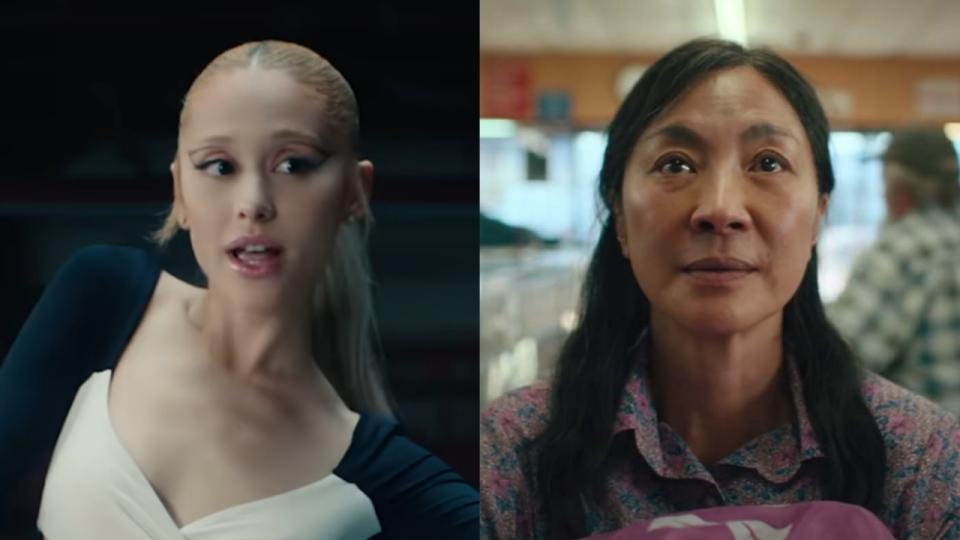  Ariana Grande in yes, and? music video and Michelle Yeoh in Everything Everywhere All At Once. 