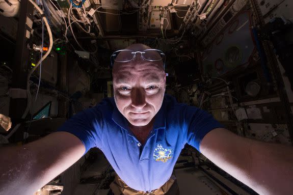 Astronaut Scott Kelly takes one of his last space selfies.