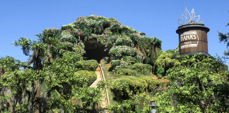 A view of Tiana's Bayou Adventure —the reimagined former Splash Mountain ride in the Magic Kingdom at Walt Disney World, as work continues Thursday, May 23, 2024, ahead of its planned June 28 opening in Bay Lake, Fla. The attraction's new theme is based on the Disney film "The Princess and The Frog." (Joe Burbank /Orlando Sentinel via AP)