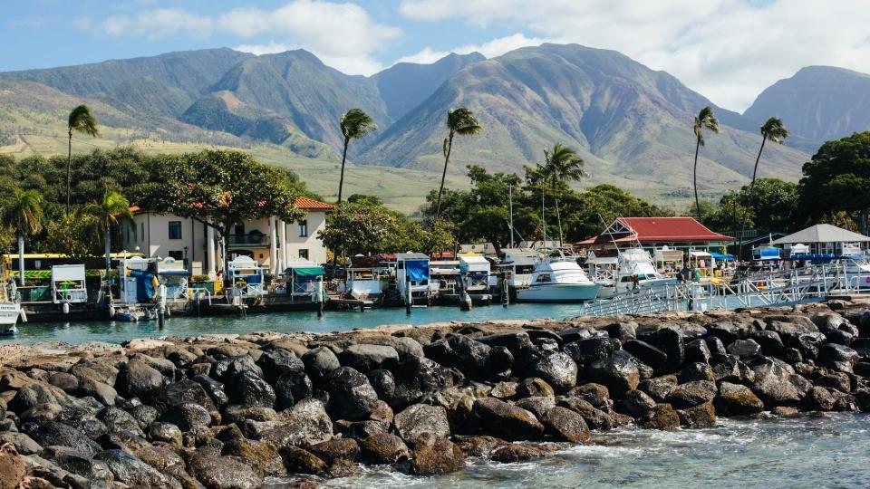 Lahaina Harbor on a beautiful day on the island of Maui, Hawaii.