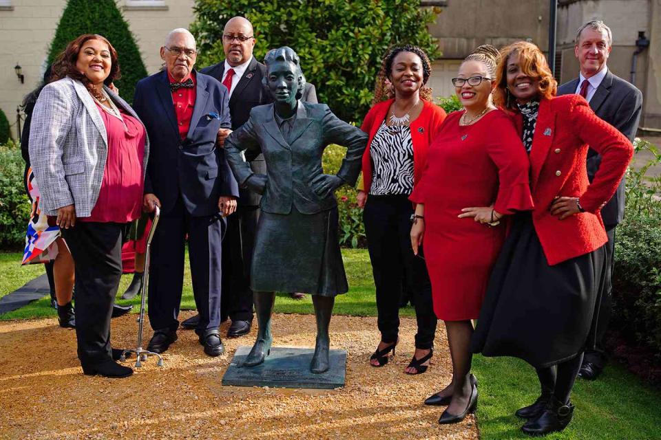 <p>Ben Birchall/PA Images via Getty</p> The family of Henrietta Lacks at the unveiling of a statue on the 70th anniversary of her death at Royal Fort House in Bristol.