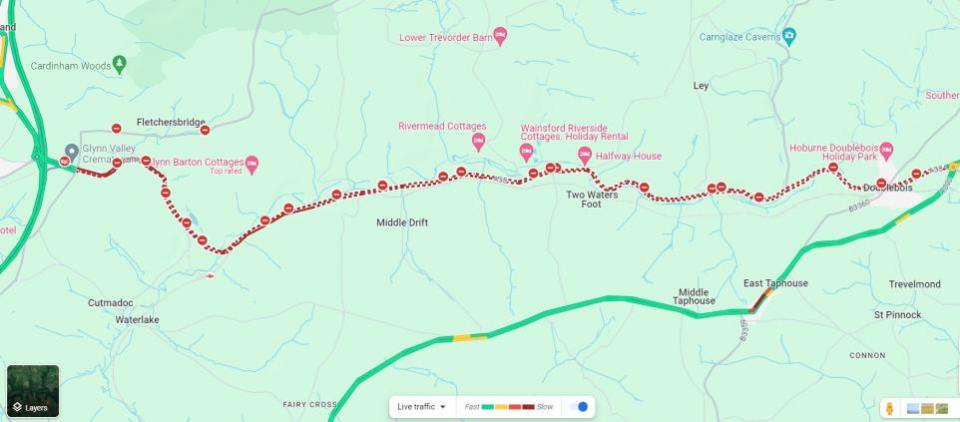 Falmouth Packet: The road has been closed between Glynn Valley Crematorium and the Dobwalls roundabout