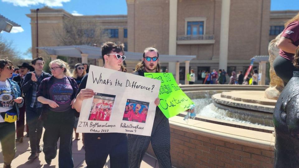 Protests at West Texas A&M University continued Friday on the campus in Canyon after a drag show was canceled by the WT president earlier in the week.