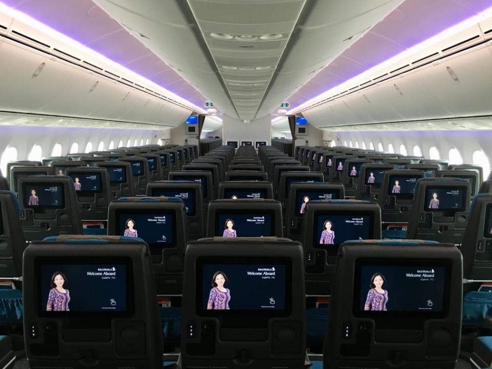 The economy cabin of a Singapore Airlines' Boeing 787.