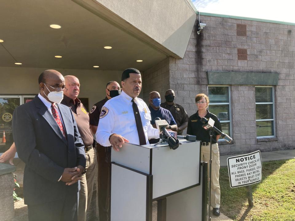 Hinds County Interim Sheriff Marshand Crisler held a press conference outside the Raymond Detention Center on Tuesday, Oct. 19, 2021, following the death of a detainee who was assaulted by two other detainees Monday and experienced a medical episode that resulted in his death.