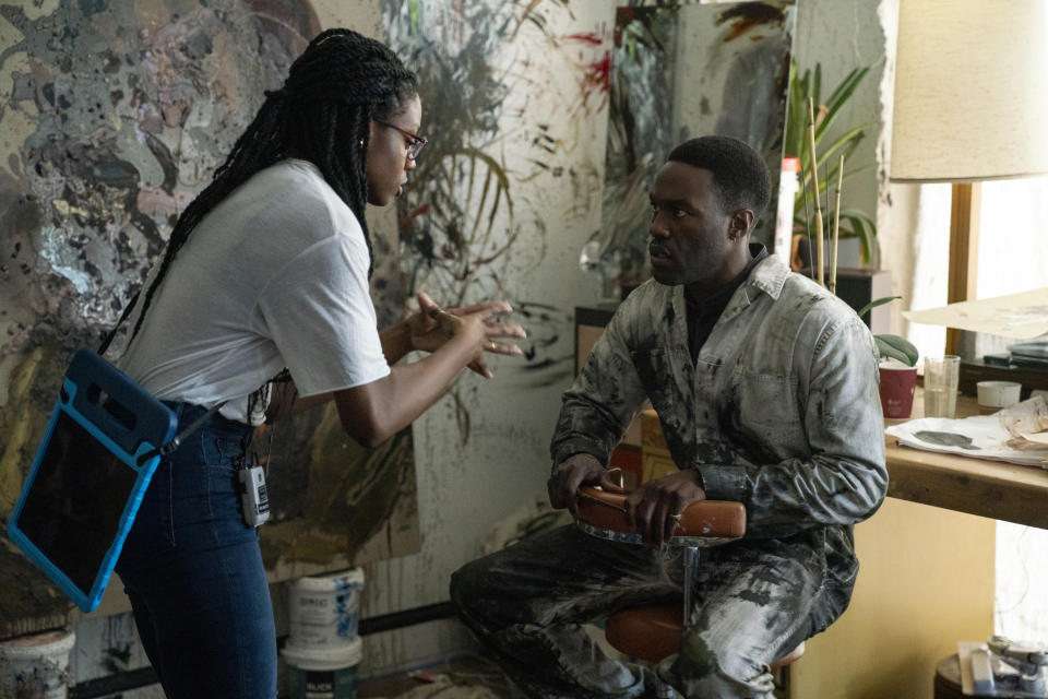 Director Nia DaCosta and Yahya Abdul-Mateen II on the set of Candyman. 