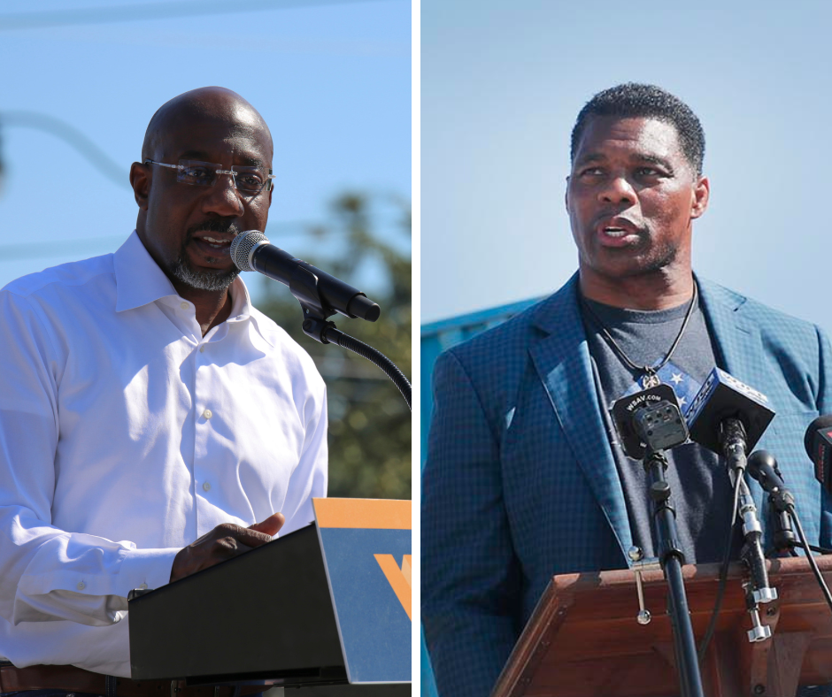 U.S. Senate candidates Sen. Raphael Warnock, left, and Herschel Walker