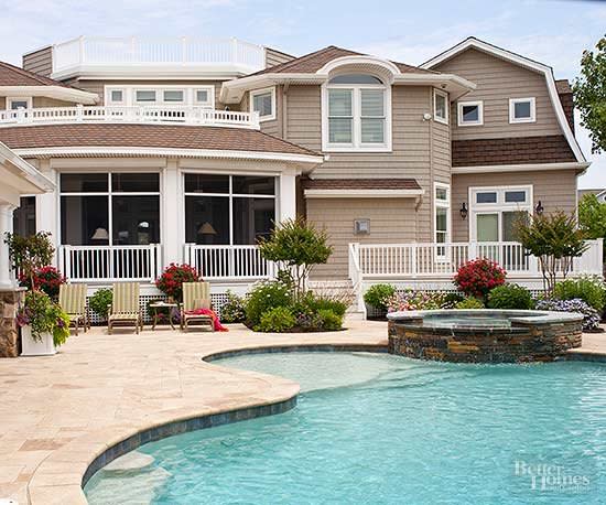 In-ground pools surrounded by handsome patios, sun-drenched decks, and lush landscapes invite swimmers and sunbathers to gather. Check out these fabulous swimming holes designed with entertaining and relaxation in mind.