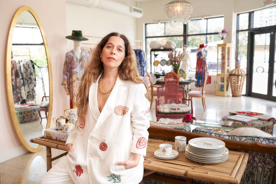 Designer Carolina Kleinman in her new boutique in <a href="https://wwd.com/eye/parties/tory-burch-hosts-celebration-dinner-isabela-grutman-miami-1236264209/" rel="nofollow noopener" target="_blank" data-ylk="slk:Miami Design District;elm:context_link;itc:0;sec:content-canvas" class="link ">Miami Design District</a>