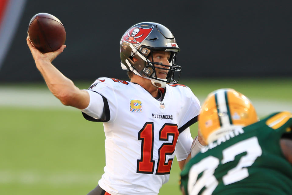 Tom Brady and the Buccaneers take on Aaron Rodgers and the Packers as part of the NFL's Week 3 late window. (Photo by Mike Ehrmann/Getty Images)