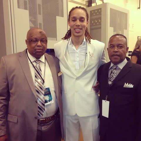 <p>Brittney Garner/Facebook</p> Brittney Griner poses for a photo with her dad Raymond (on the left).