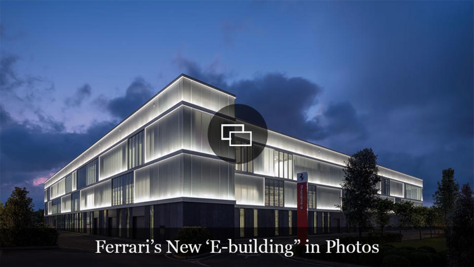 A rendering of Ferrari's new "E-Building" where it plans to produce its first electric model.