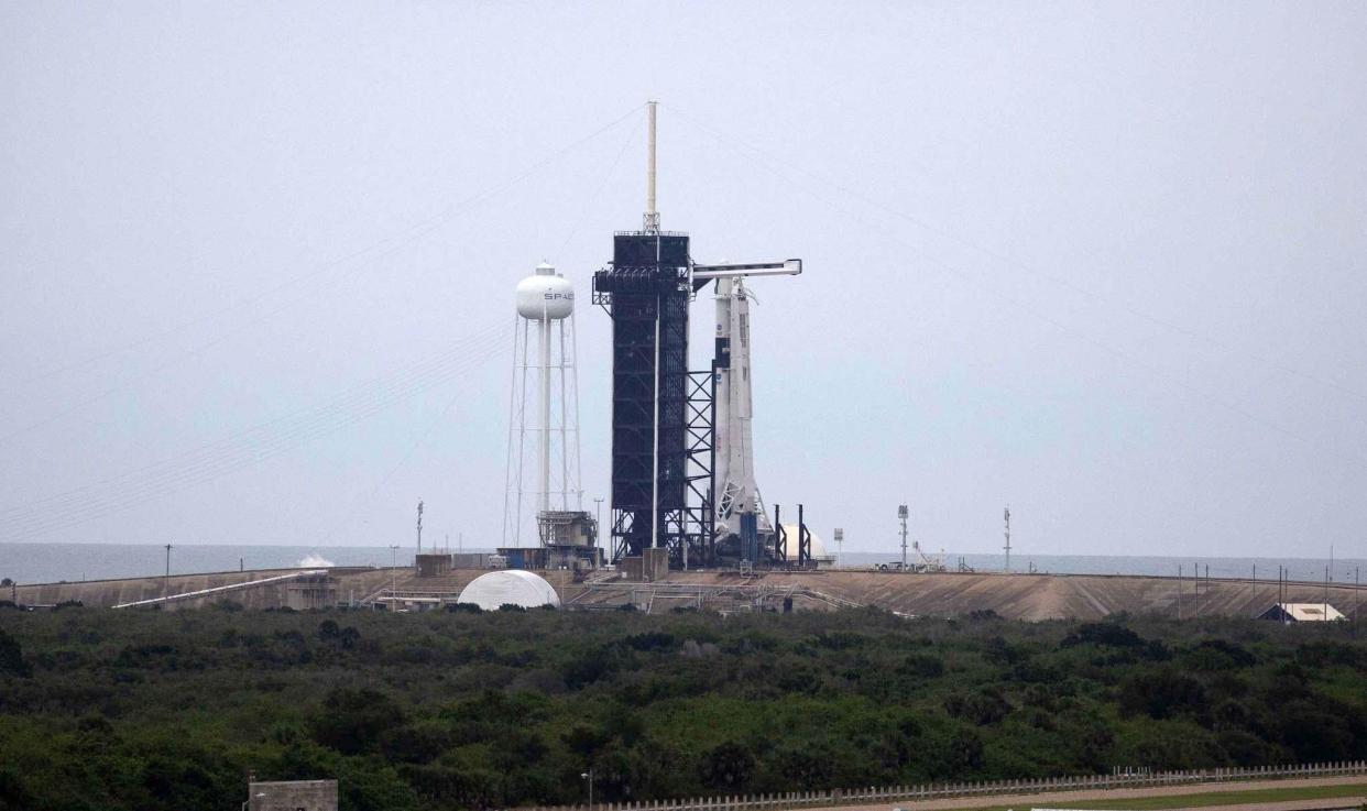 The SpaceX Falcon 9 rocket with the manned Crew Dragon spacecraft sits on launch pad 39A at the Kennedy Space Center on May 27, 2020 in Cape Canaveral, Florida: Saul Martinez/Getty Images