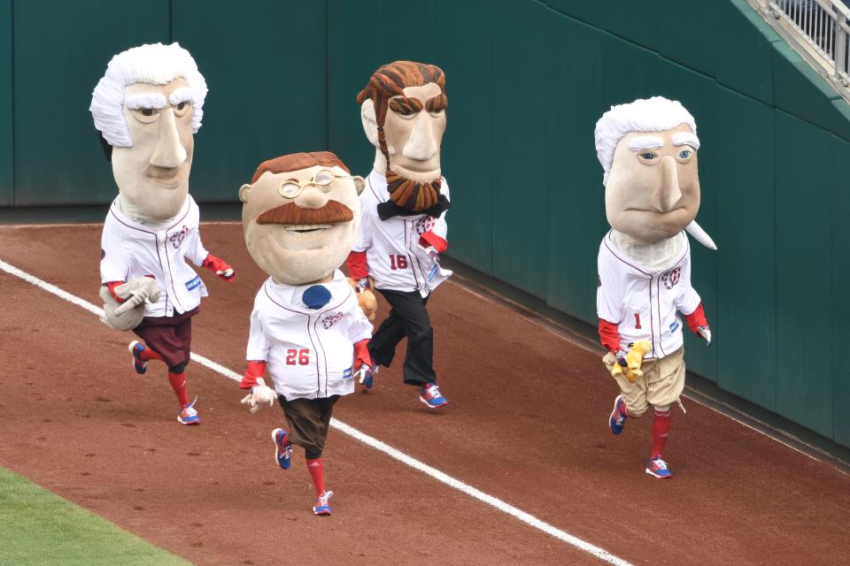 The Presidents Race at Nationals Park in 2018. (Mitchell Layton/Getty Images)