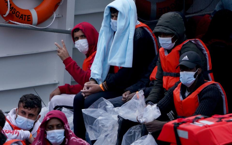 People thought to be migrants are brought in to Dover, Kent, on a Border Force vessel earlier this week -  Gareth Fuller/PA