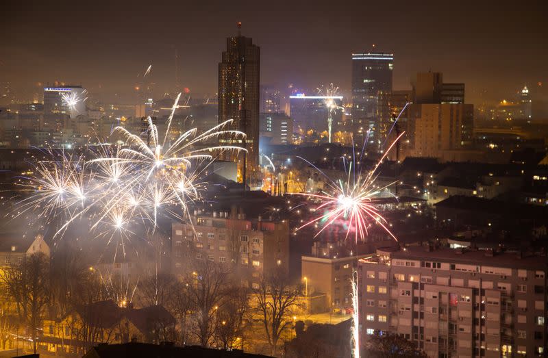 Fireworks explode over Zagreb during the New Year celebrations in Zagreb