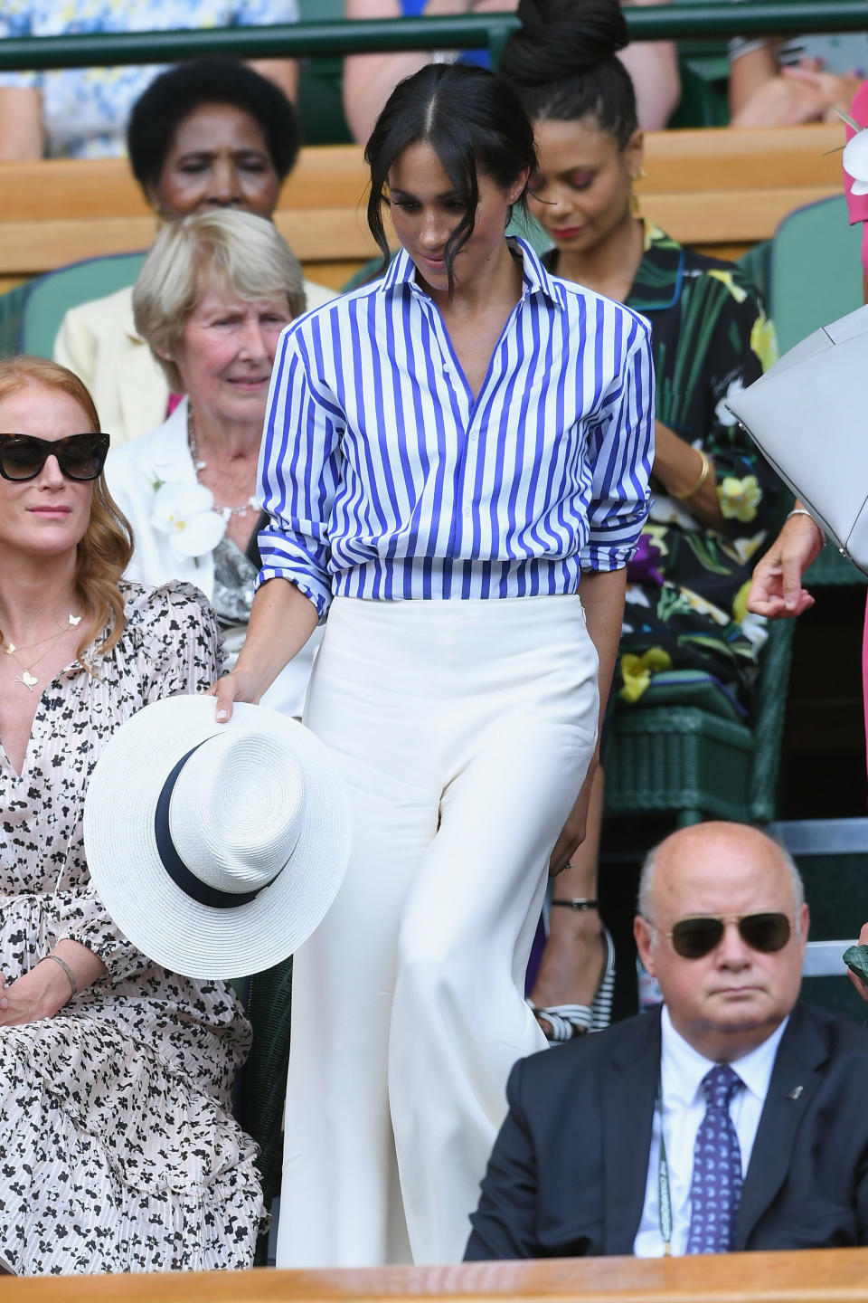 The duchess wore this look when she attended Wimbledon in July. The whole ensemble, complete with white sun hat, looks relaxed yet polished at the same time. It's a great look for brunch or a day out with friends.&nbsp;