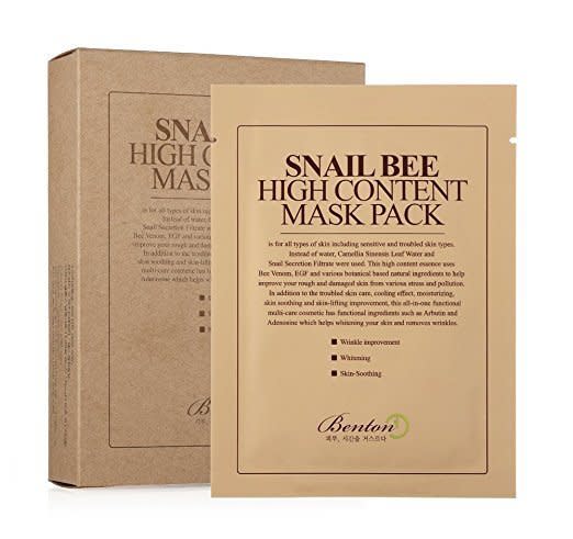 These cult-favorite masks aid&nbsp;in skin brightening and wrinkle improvement. Get them <a href="https://www.amazon.com/BENTON-content-Korean-cosmetic-beauty/dp/B00SR9S8R8/?tag=strat-skincareregimen71917-20" target="_blank">here</a>.