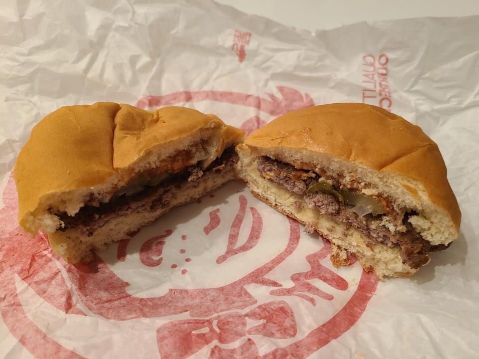 wendys jr hamburger on red and white wrapper