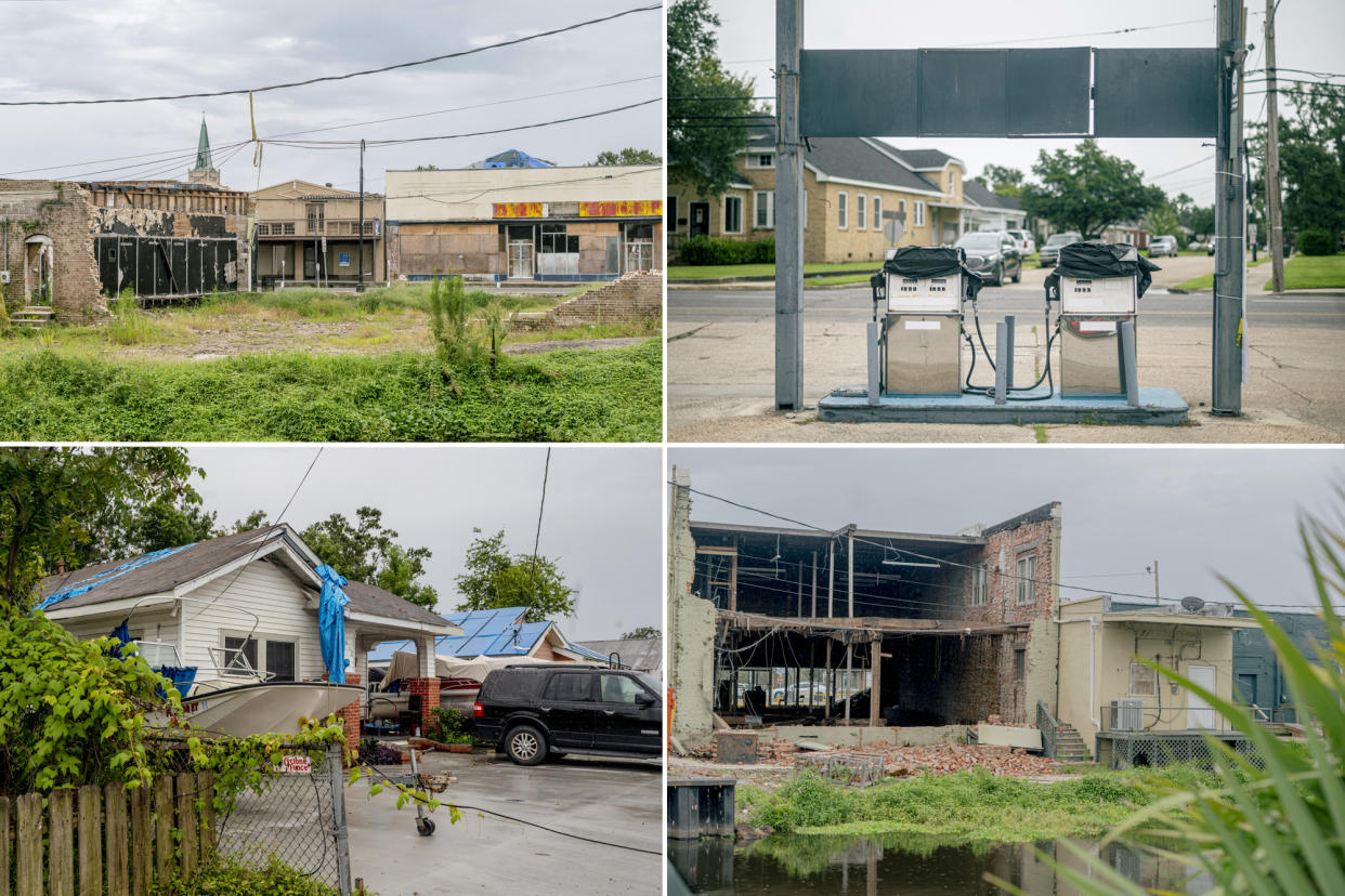 Damaged properties in downtown Houma on Aug. 24, 2022. (Emily Kask for NBC News)