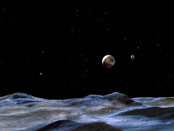 An artist's conception of Pluto's surface. A Northern Arizona University laboratory is generating strange ices like those that may be found by the New Horizons probe.