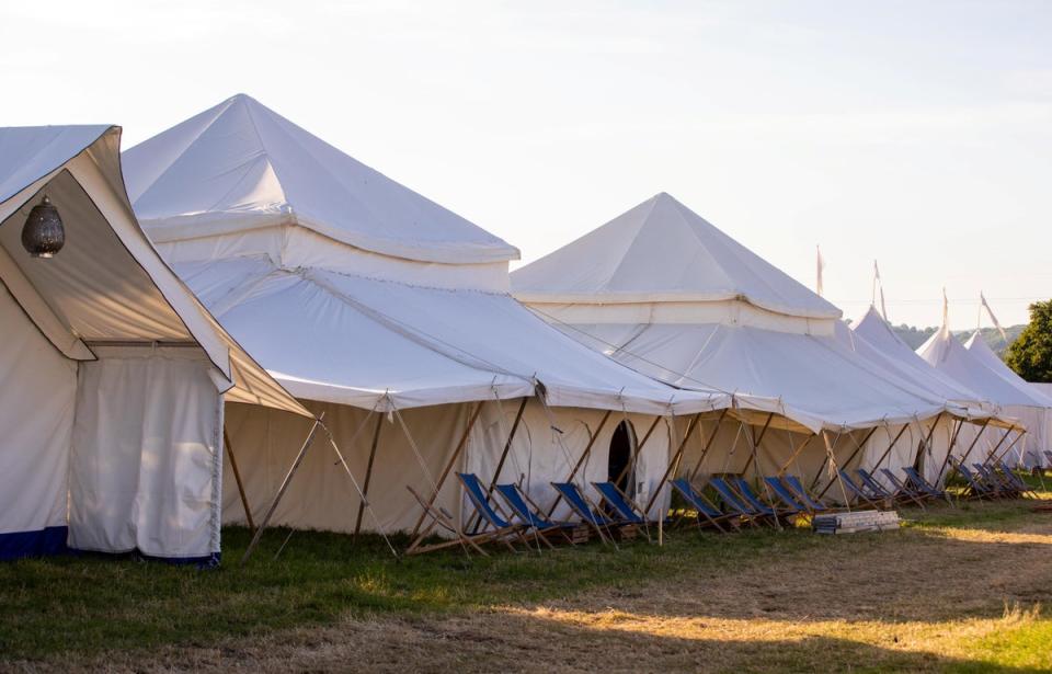 Outside of the Tenthouse Suite which is ready to welcome guests at the Glastonbury Festival (James Dadzitis / SWNS)