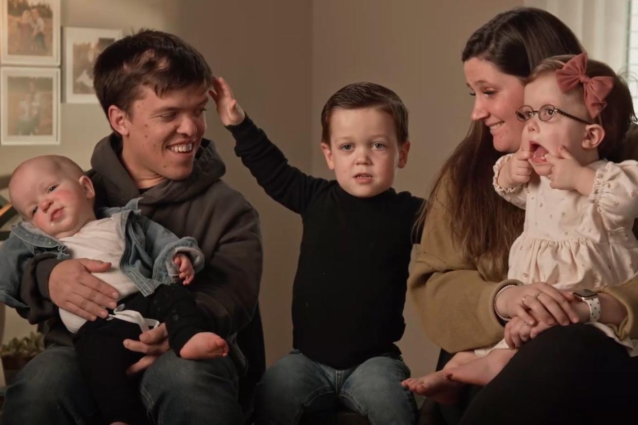 <p>TLC</p> Tori and Zach Roloff with their three kids. 