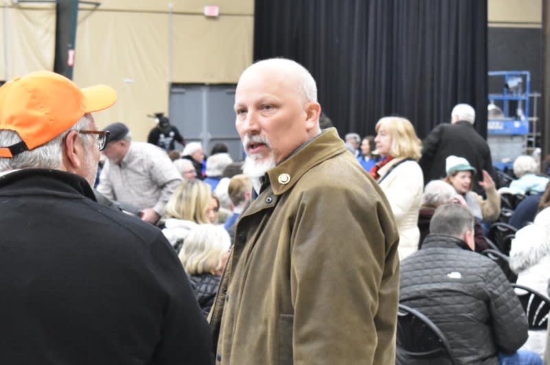 Texas Rep. Chip Roy, R-Texas, observes the Iowa Caucus at the Horizon Event Center in Clive on Monday. Photo by Joe Fisher/UPI