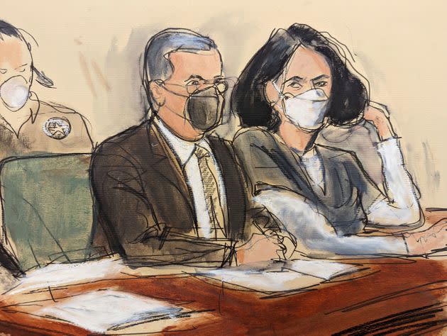 Ghislaine Maxwell, right, is seen in a courtroom sketch during her sentencing on Tuesday in New York. (Photo: via Associated Press)