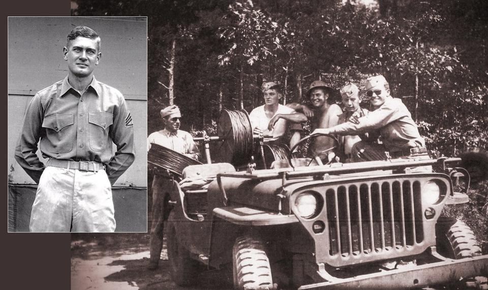 U.S. Marine John B. Robinson and his "Sound Ranging" squad at Iwo Jima during World War II.