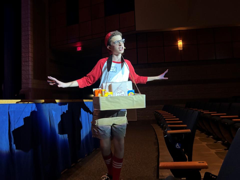Granville High School freshman Andrew Busack sings during a April 27 rehearsal of "The 25th Annual Putnam County Spelling Bee." Granville High School’s Theater Department is performing the show on May 3-4 at 7 p.m.