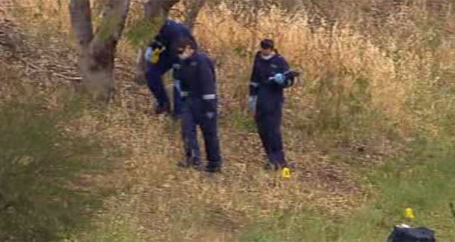 Police scoured the area of the creek after a passerby found a body while walking in Sunshine, Melbourne. Photo: 7News