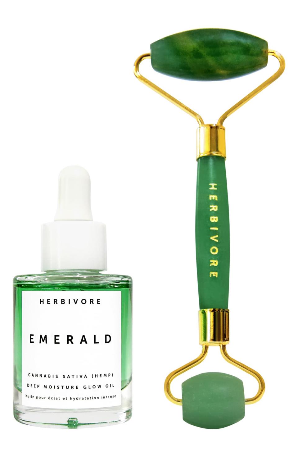 16) Herbivore Botanicals Emerald Oil + Jade Roller Glow Ritual Duo