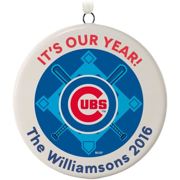 You can also purchase personalized Cubs ornaments. (Hallmark)