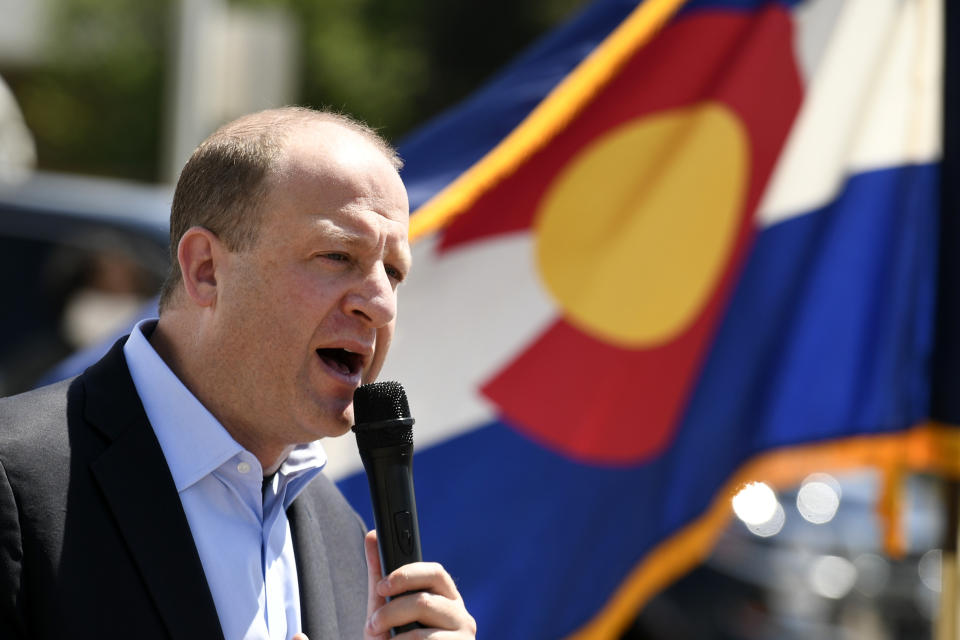 WHEAT RIDGE, COLORADO - MAY 18: Colorado Governor holds a press conference outside of STRIDE Community Health Center on May 18, 2020 in Wheat Ridge, Colorado.   Polis provided an update on the state's response to Covid-19.  The Governor said that the state now has enough tests for everyone who needs one to get one. As well he said a side effect from the Covid-19 social distancing and mask wearing is that the flu has been much less prevalent than in normal years. (Photo by Helen H. Richardson/MediaNews Group/The Denver Post via Getty Images)