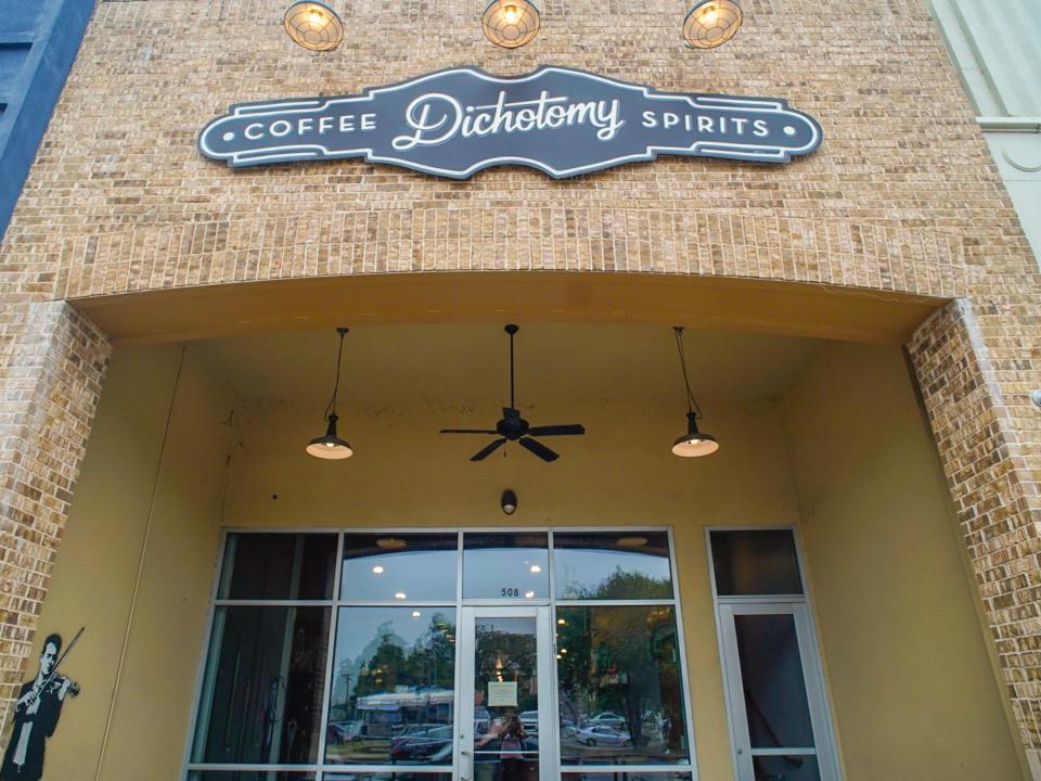 The outside of Dichotomy Coffee and Spirits in Austin Avenue District.