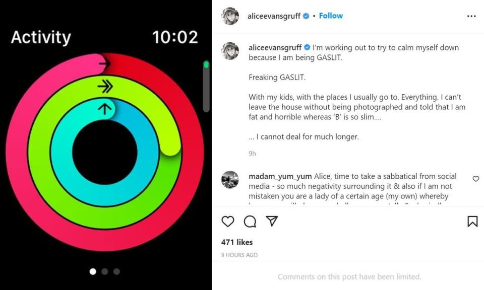 Alice Evans claimed she was being ‘gaslit’ in her latest rant on social media (Alice Evans / Instagram)