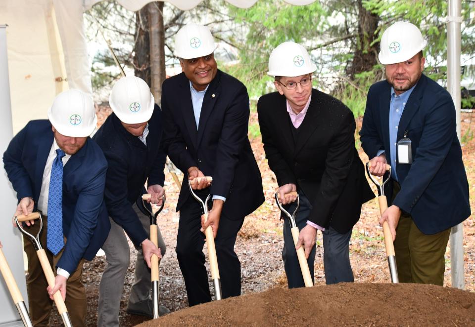 Despite continuous rain turning it into a muddy ceremony, Bayer officials broke ground on a $43.6M expansion project for the company's Myerstown facility.