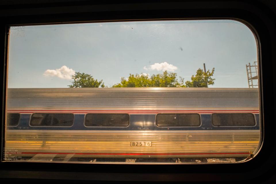 Window in a business-class Amtrak car