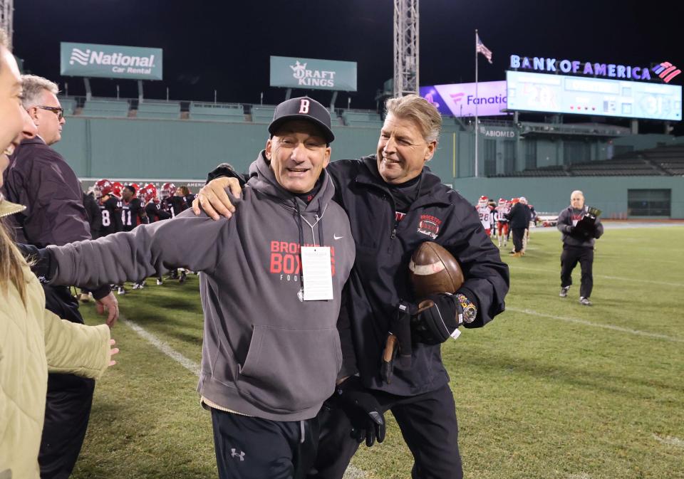 Brockton High School head football coach Peter Colombo after his last game versus Bridgewater-Raynham at Fenway Park on Wednesday, Nov. 23, 2022.   