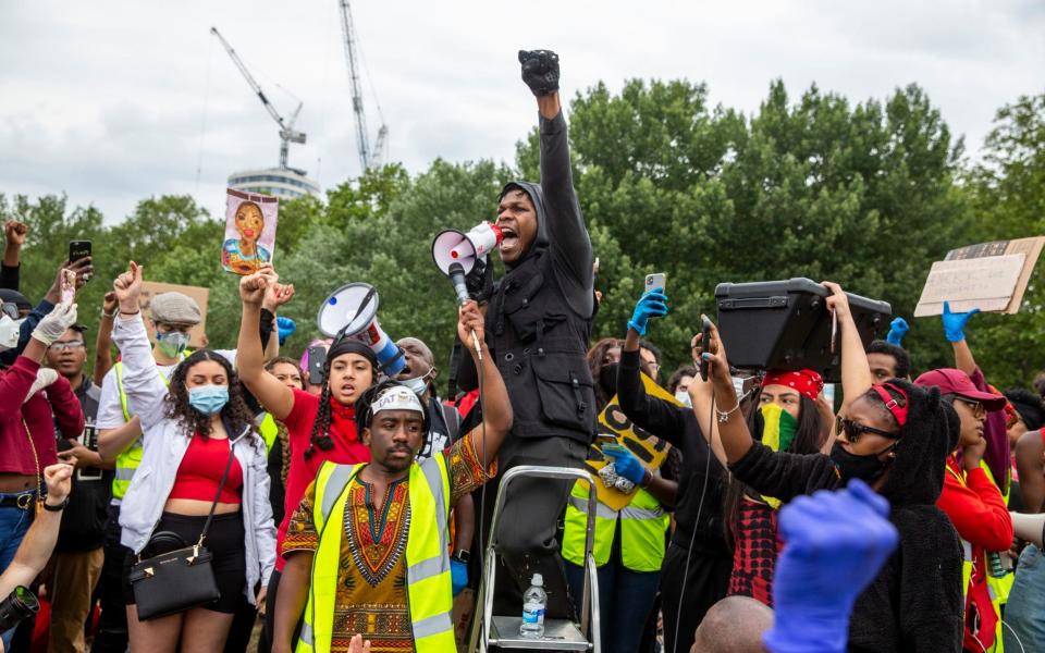 John Boyega protesting in London's Hyde Park on June 3 - Heathcliff O'Malley